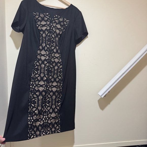 Women’s DressBarn Formal Black Nude Detail Lace Tight Short Sleeve Dress Size 16 - Picture 5 of 16